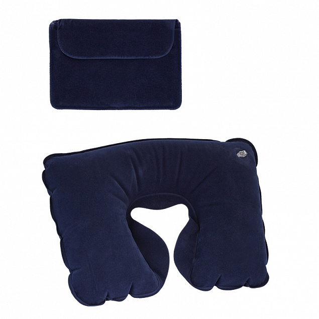 Подушка "Путешественник"надувная в чехле, синяя с логотипом в Балашихе заказать по выгодной цене в кибермаркете AvroraStore