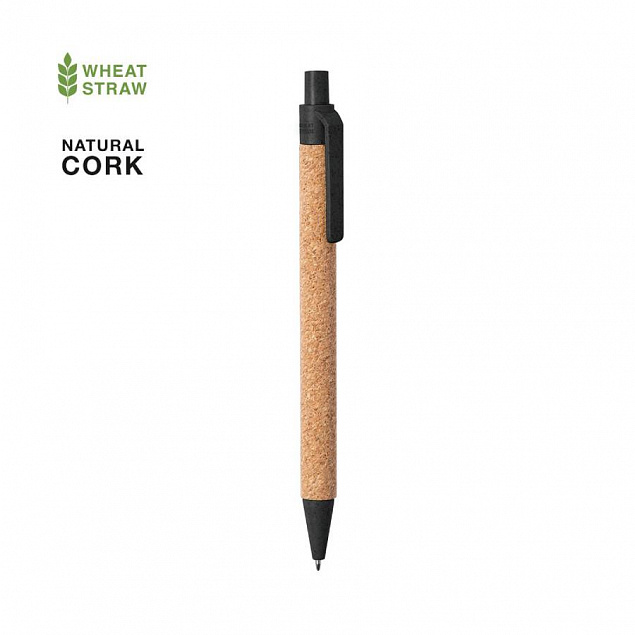 Ручка шариковая YARDEN, черный, натуральная пробка, пшеничная солома, ABS пластик, 13,7 см с логотипом в Балашихе заказать по выгодной цене в кибермаркете AvroraStore