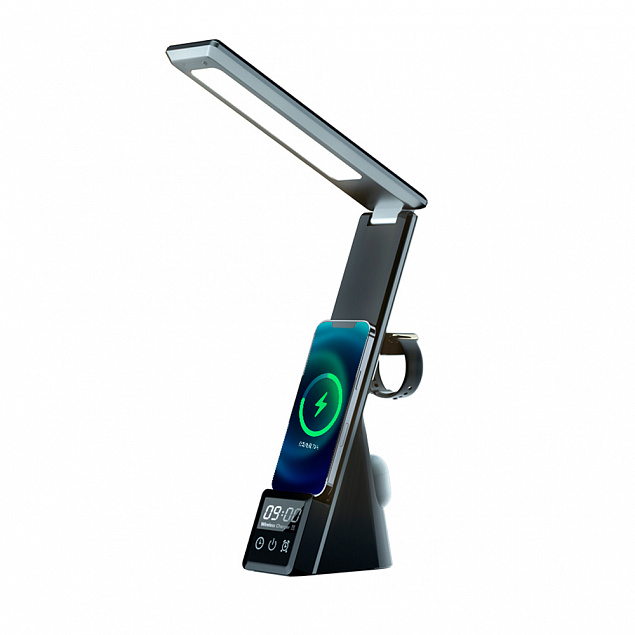 Настольная лампа Zeus с беспроводными зарядками, часами и будильником с логотипом в Балашихе заказать по выгодной цене в кибермаркете AvroraStore