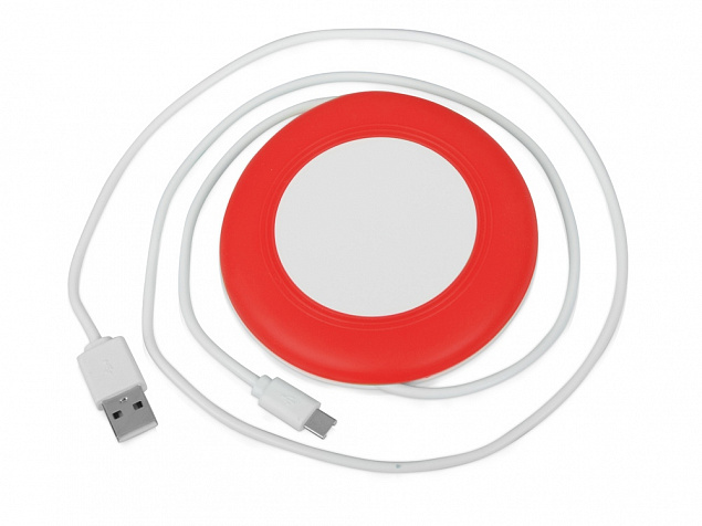 Беспроводное зарядное устройство Disc со встроенным кабелем 2 в 1 с логотипом в Балашихе заказать по выгодной цене в кибермаркете AvroraStore