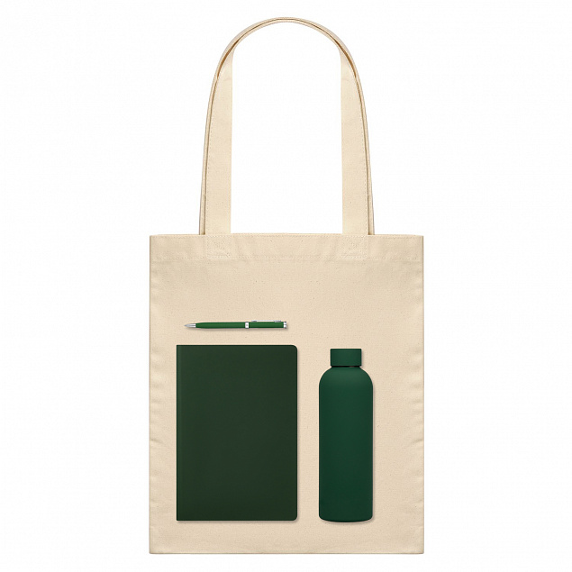 Подарочный набор Medium, зеленый (шоппер, ежедневник, ручка, термобутылка) с логотипом в Балашихе заказать по выгодной цене в кибермаркете AvroraStore