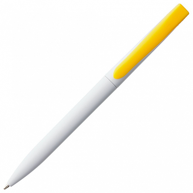 Ручка шариковая Pin, белая с желтым с логотипом в Балашихе заказать по выгодной цене в кибермаркете AvroraStore