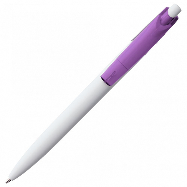 Ручка шариковая Bento, белая с фиолетовым с логотипом в Балашихе заказать по выгодной цене в кибермаркете AvroraStore
