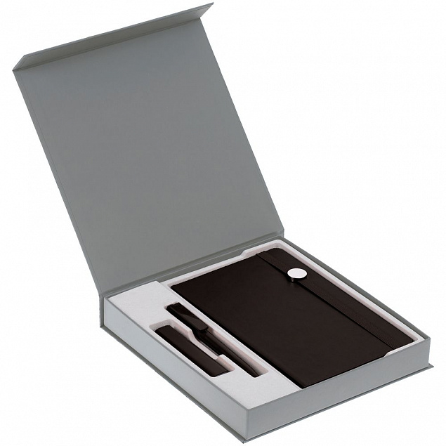 Коробка Arbor под ежедневник 13х21 см, аккумулятор и ручку, светло-серая с логотипом в Балашихе заказать по выгодной цене в кибермаркете AvroraStore