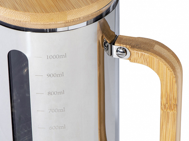Френч-пресс в стальном корпусе и ручкой из бамбука «Coffee break» с логотипом в Балашихе заказать по выгодной цене в кибермаркете AvroraStore