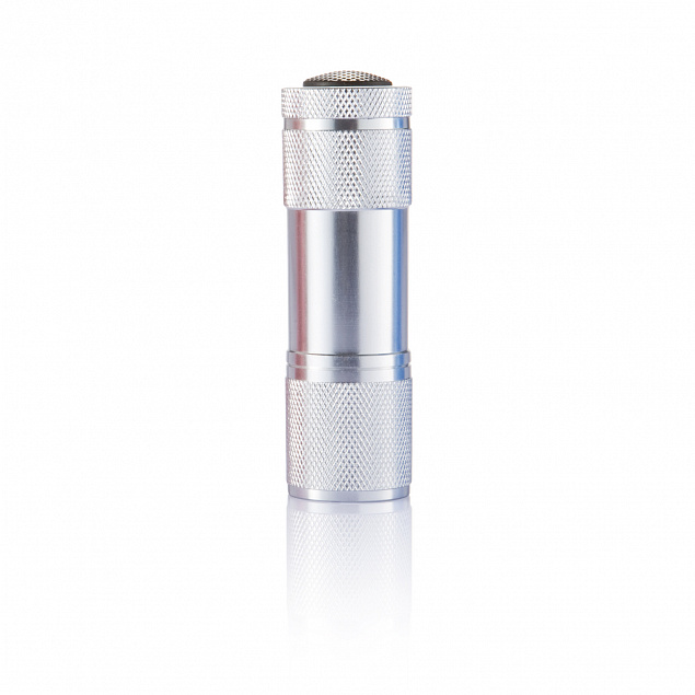 Алюминиевый фонарик Quattro, серебряный с логотипом в Балашихе заказать по выгодной цене в кибермаркете AvroraStore