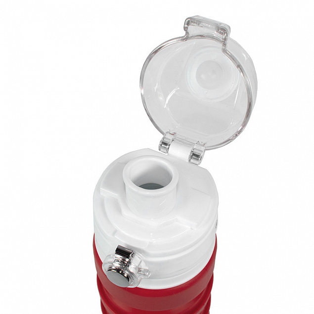 Бутылка для воды складная с карабином SPRING; красная, 550/250 мл,  силикон с логотипом в Балашихе заказать по выгодной цене в кибермаркете AvroraStore