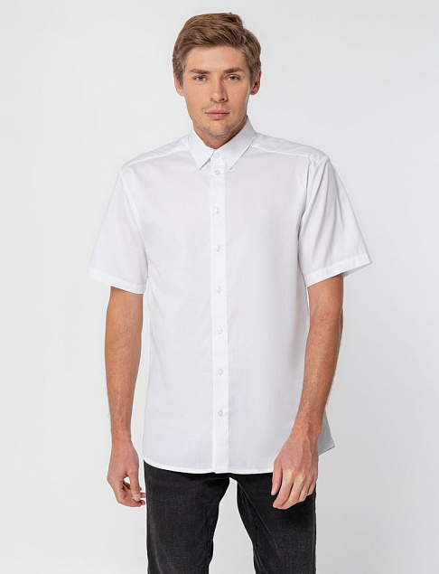 Рубашка мужская с коротким рукавом Collar, белая с логотипом в Балашихе заказать по выгодной цене в кибермаркете AvroraStore