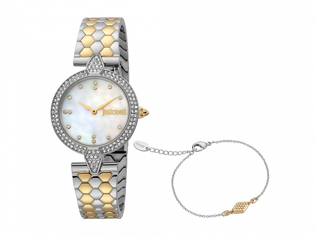 Подарочный комплект, состоящий из женских наручных часов и браслета. Just Cavalli с логотипом в Балашихе заказать по выгодной цене в кибермаркете AvroraStore