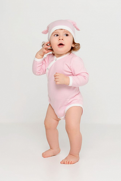 Шапочка детская Baby Prime, розовая с молочно-белым с логотипом в Балашихе заказать по выгодной цене в кибермаркете AvroraStore