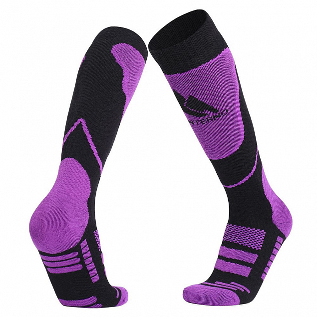 Термоноски высокие Monterno Sport, черные с фиолетовым с логотипом в Балашихе заказать по выгодной цене в кибермаркете AvroraStore