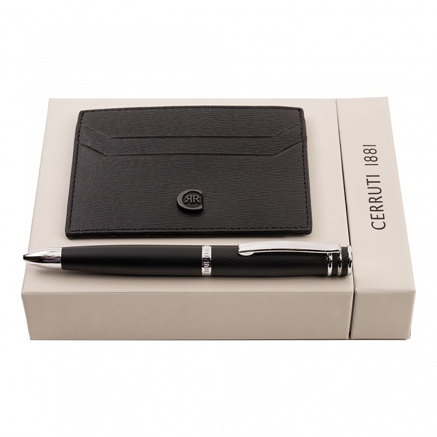 Подарочный набор CERRUTI, ручка и визитница, черный с логотипом в Балашихе заказать по выгодной цене в кибермаркете AvroraStore