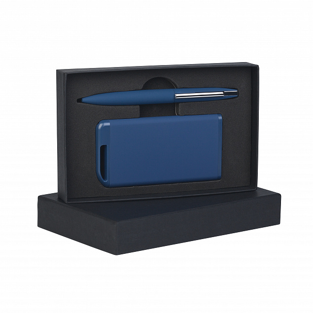 Набор ручка + зарядное устройство 4000 mAh в футляре, темно-синий, покрытие soft touch с логотипом в Балашихе заказать по выгодной цене в кибермаркете AvroraStore