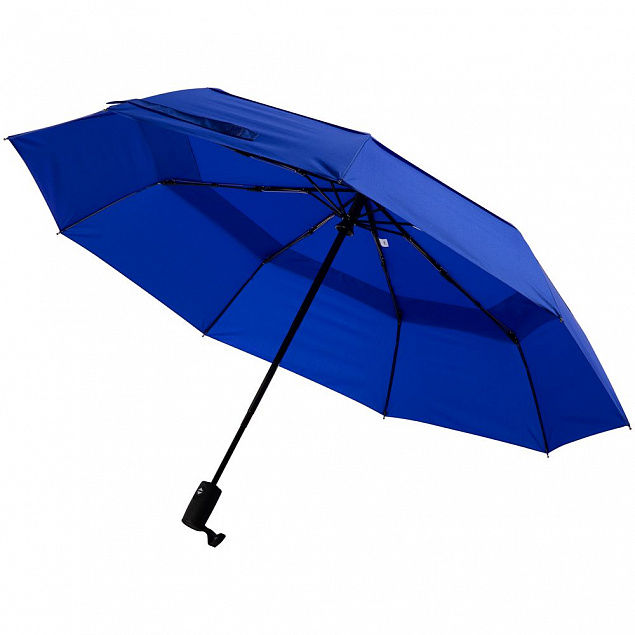 Складной зонт Dome Double с двойным куполом, синий с логотипом в Балашихе заказать по выгодной цене в кибермаркете AvroraStore