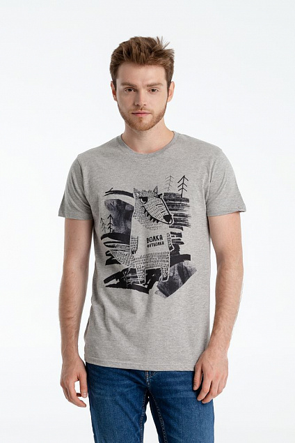 Футболка «Волка футболка», серый меланж с логотипом в Балашихе заказать по выгодной цене в кибермаркете AvroraStore
