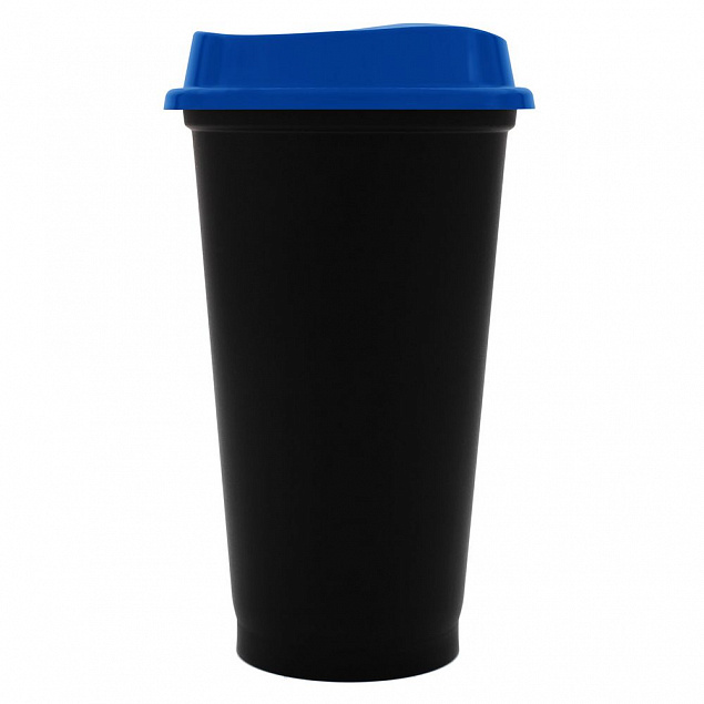 Стакан с крышкой Color Cap Black, черный с синим с логотипом в Балашихе заказать по выгодной цене в кибермаркете AvroraStore
