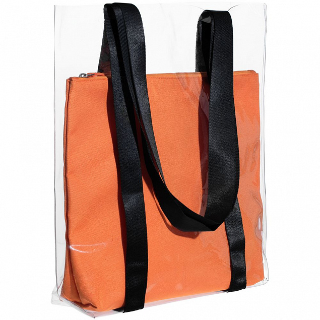 Шопер Clarity с оранжевым органайзером, прозрачный с логотипом в Балашихе заказать по выгодной цене в кибермаркете AvroraStore