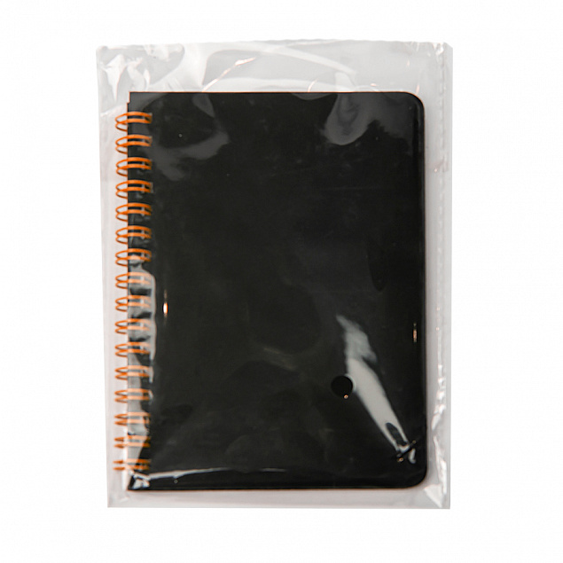 Блокнот на двойной пружине HELIX MINI, 105 х 150  мм, черный с оранжевым, блок в клетку с логотипом в Балашихе заказать по выгодной цене в кибермаркете AvroraStore
