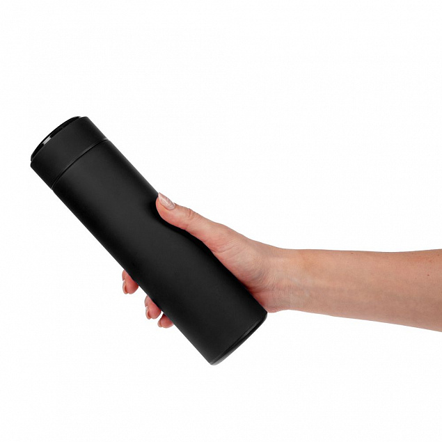 Смарт-бутылка с заменяемой батарейкой Long Therm Soft Touch, черная с логотипом в Балашихе заказать по выгодной цене в кибермаркете AvroraStore