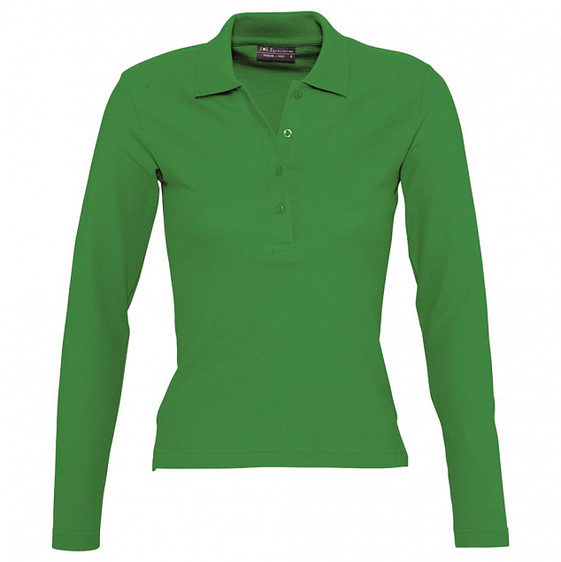 Рубашка поло женская с длинным рукавом PODIUM ярко-зеленая с логотипом в Балашихе заказать по выгодной цене в кибермаркете AvroraStore