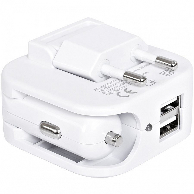 Адаптер с двумя USB-портами для зарядки от сети и от прикуривателя "Socket" с логотипом в Балашихе заказать по выгодной цене в кибермаркете AvroraStore