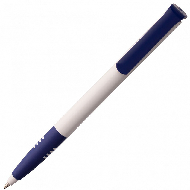 Ручка шариковая Senator Super Soft, белая с синим с логотипом в Балашихе заказать по выгодной цене в кибермаркете AvroraStore